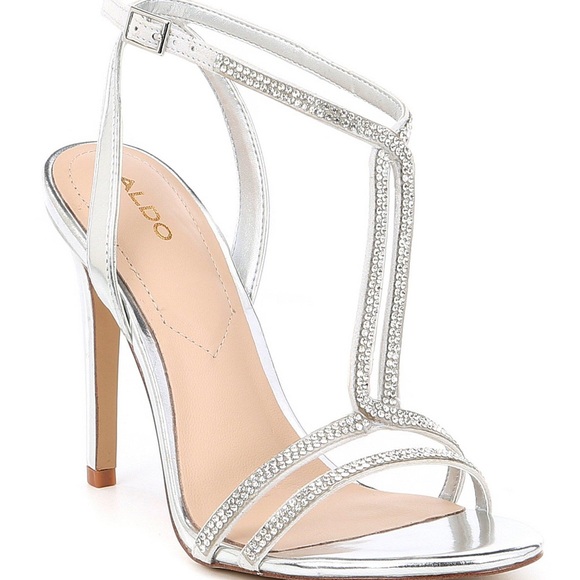 aldo dovyan embellished heeled sandals in silver